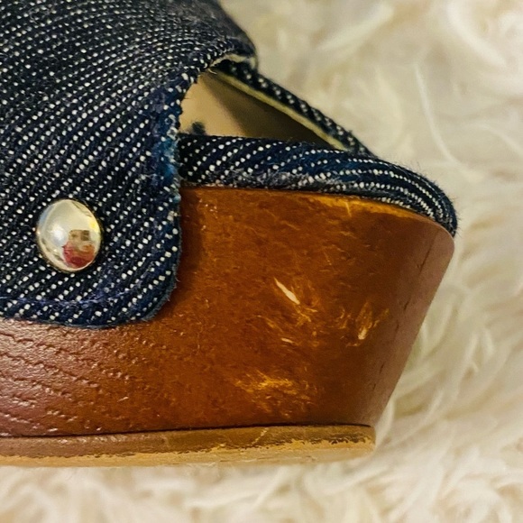 Vince Camuto Blue Denim Heels Platforms Platform Sandals Studs Wooden. - Picture 7 of 14